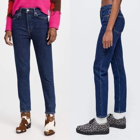 NWT‎ RE/DONE 90s High Waist Dark Wash Denim Straight Leg Ankle Cropped Jeans 26 - Picture 5 of 14